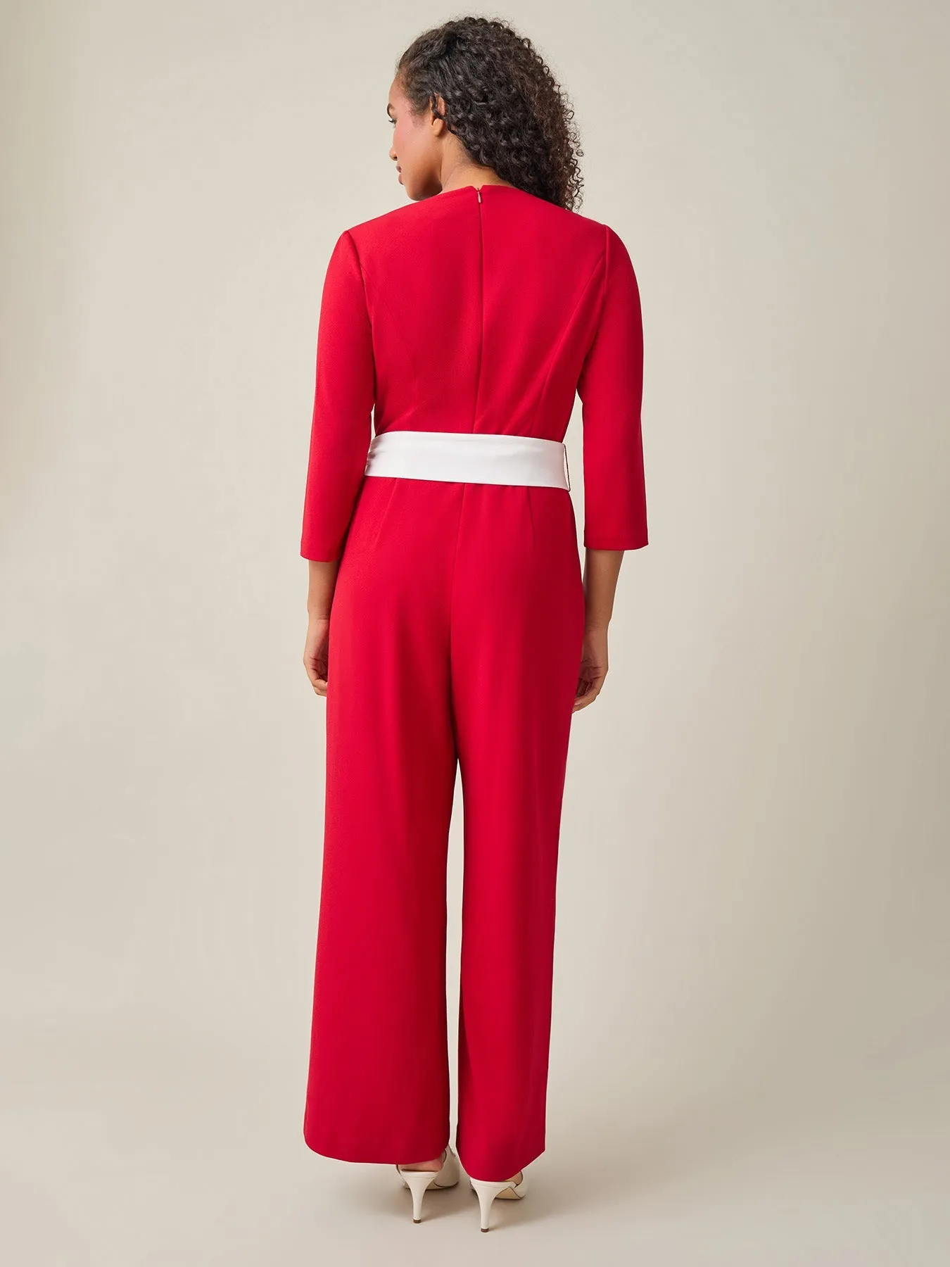 Plus Tie-Waist Jumpsuit, Crimson