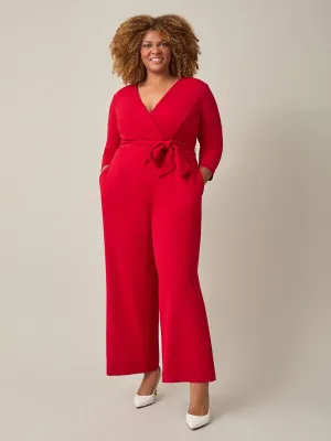 Plus Tie-Waist Jumpsuit, Crimson