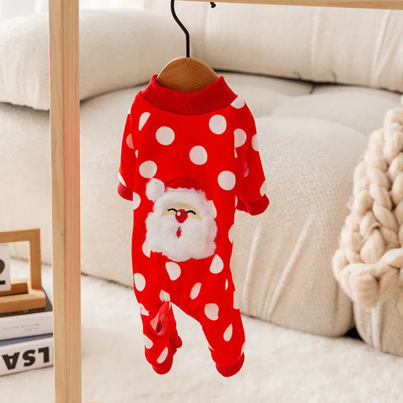 Polka Dot Santa Pet Four-Legged Jumpsuit