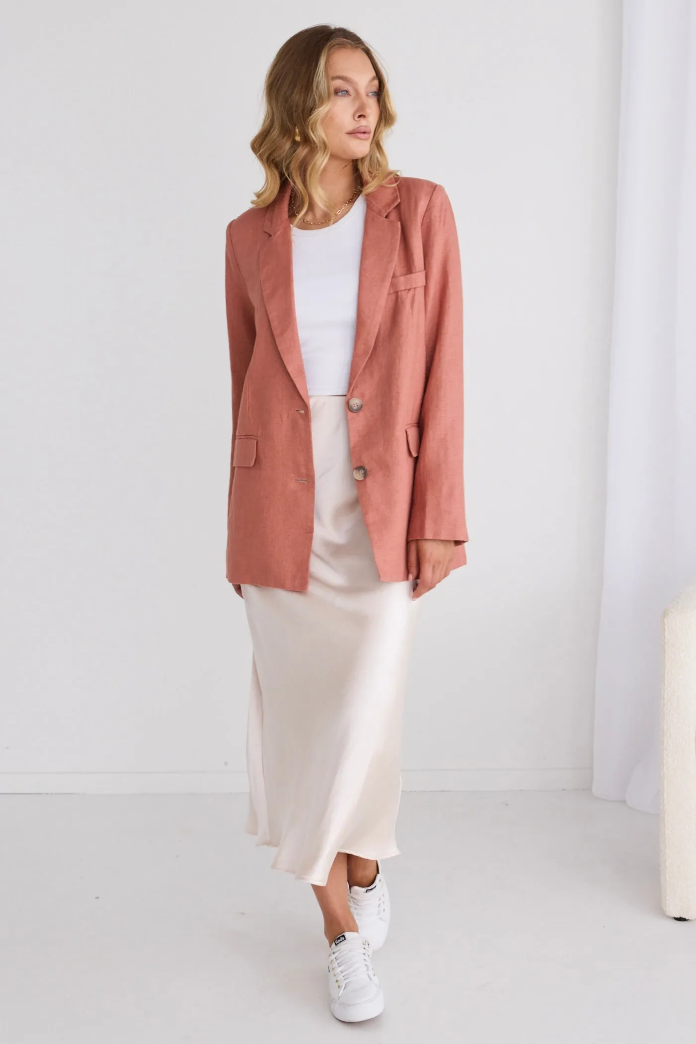 Pride Terracotta Linen Single Breasted Blazer