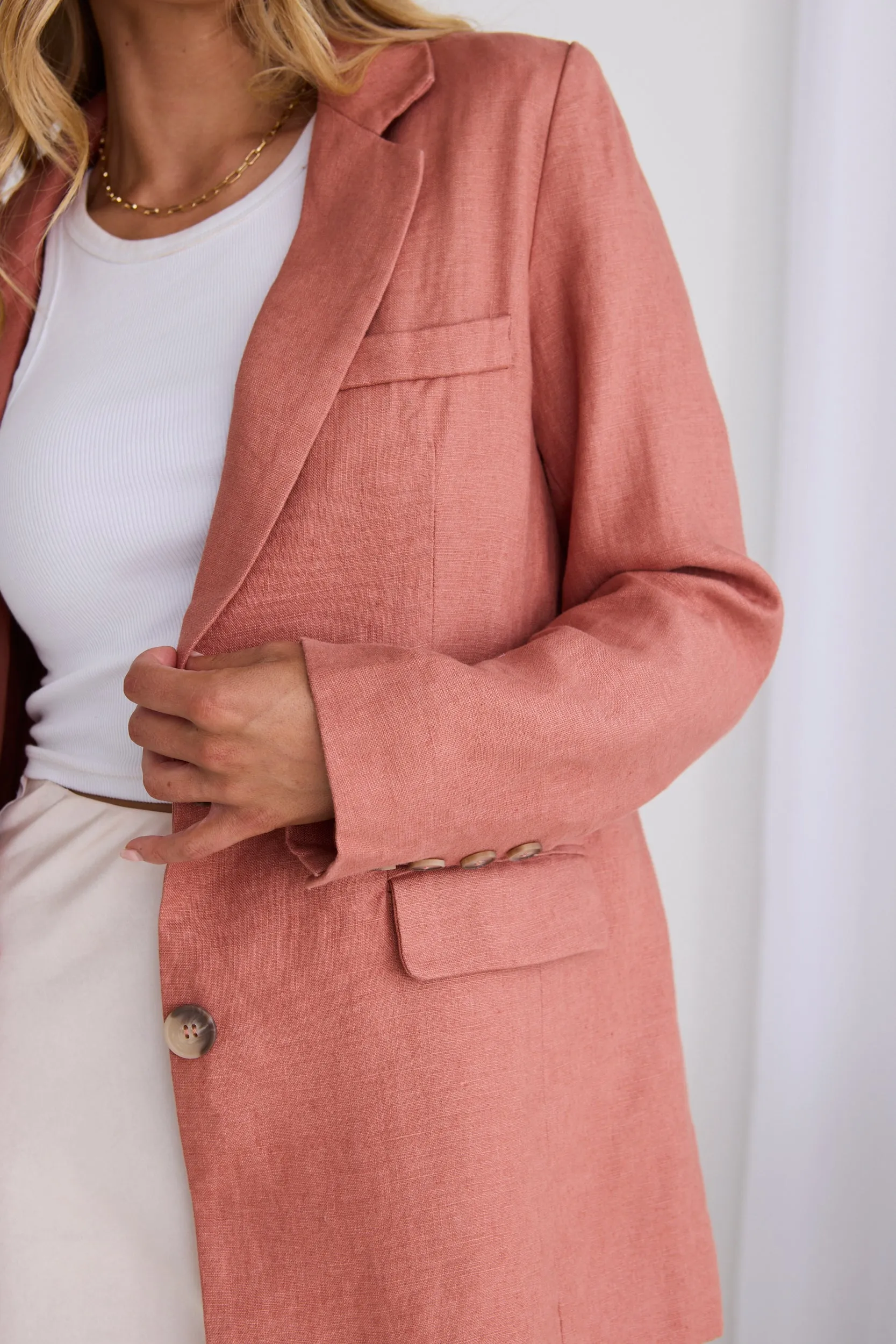Pride Terracotta Linen Single Breasted Blazer