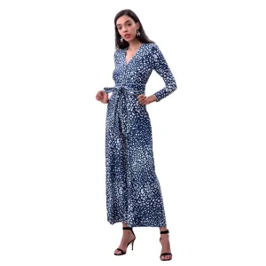 R171-2 Women animal print long sleeves flare leg jumpsuit