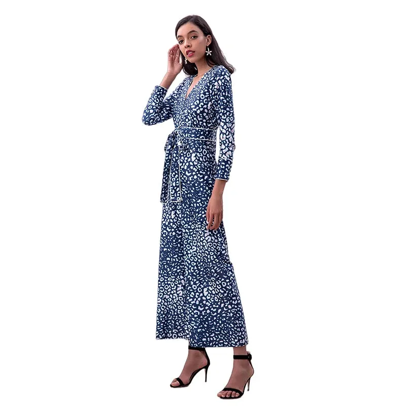 R171-2 Women animal print long sleeves flare leg jumpsuit