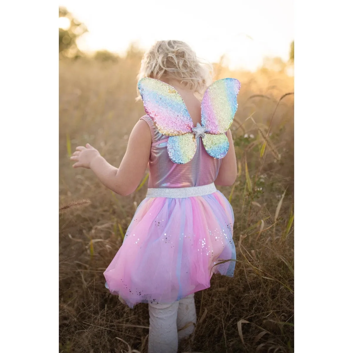 rainbow sequins skirt with wings & wand size 4-6