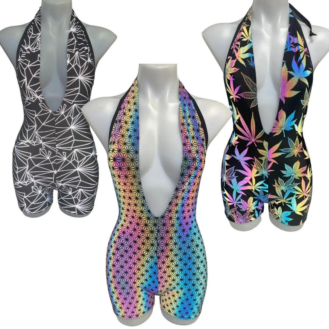REFLECTIVE PLAYSUIT | Playsuit | Halter Romper | Festival Outfit | Rave Jumpsuit | Boho | You pick the Fabric