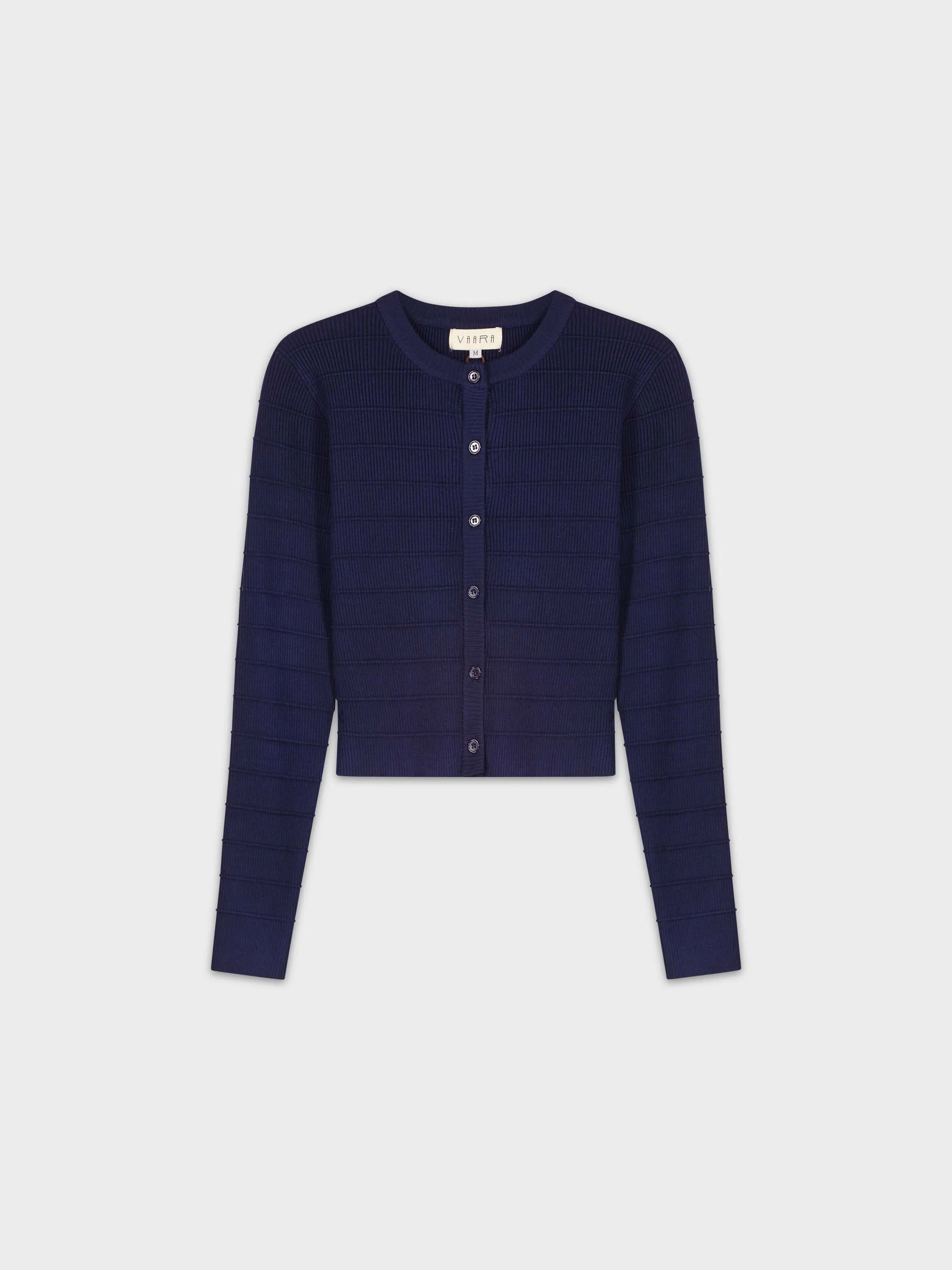 RIBBED CROPPED CARDIGAN-NAVY