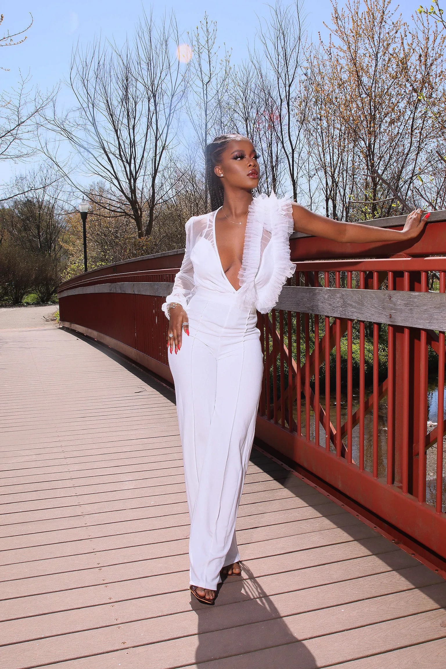 Rita Ruffle Jumpsuit || White