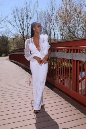 Rita Ruffle Jumpsuit || White
