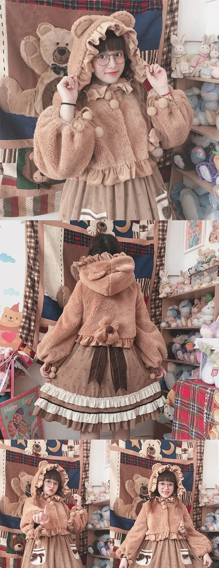 Royal Fairytale Cute Plush Rabbit Cat Teddy Bear Ears Jacket Coat