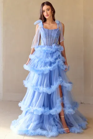 SARELLA Crystal Bodice Bow Feature Tulle Layered A Line Prom & Formal Dress
