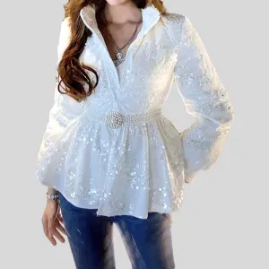 Sequins Padded Thickened Warm Ruffle Coat