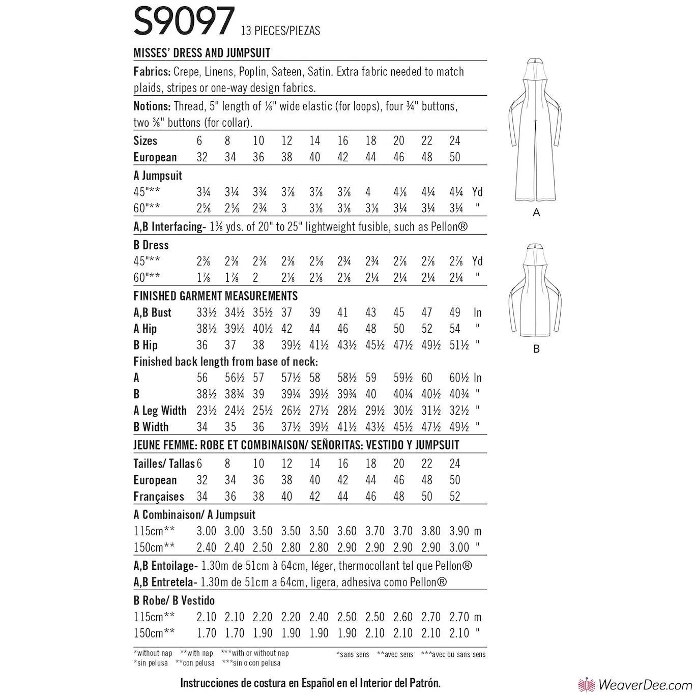 Simplicity Pattern S9097 Misses' Dress & Jumpsuit By Mimi G Style