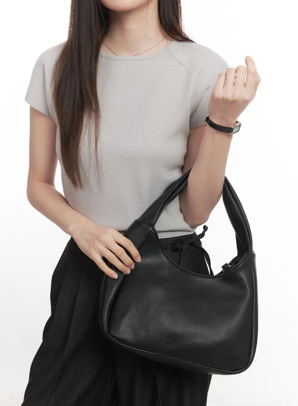 Sleek Faux Leather Shoulder Bag CA502