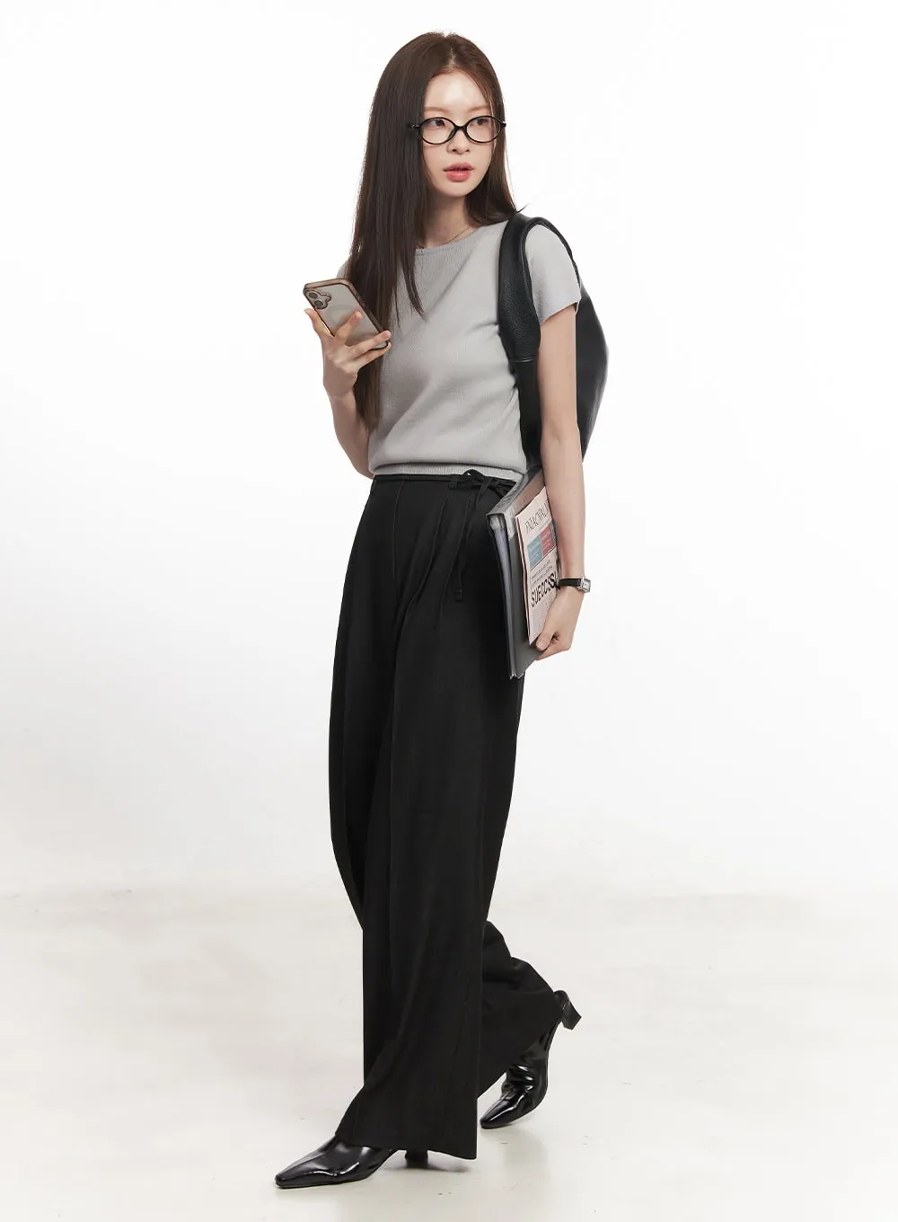 Sleek Faux Leather Shoulder Bag CA502