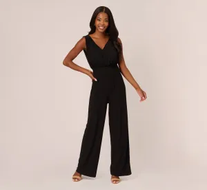 Sleeveless Smocked Jumpsuit With V-Neckline In Black