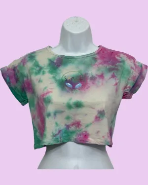 Space tie-dye Crop Top (Ivory/green/pink)