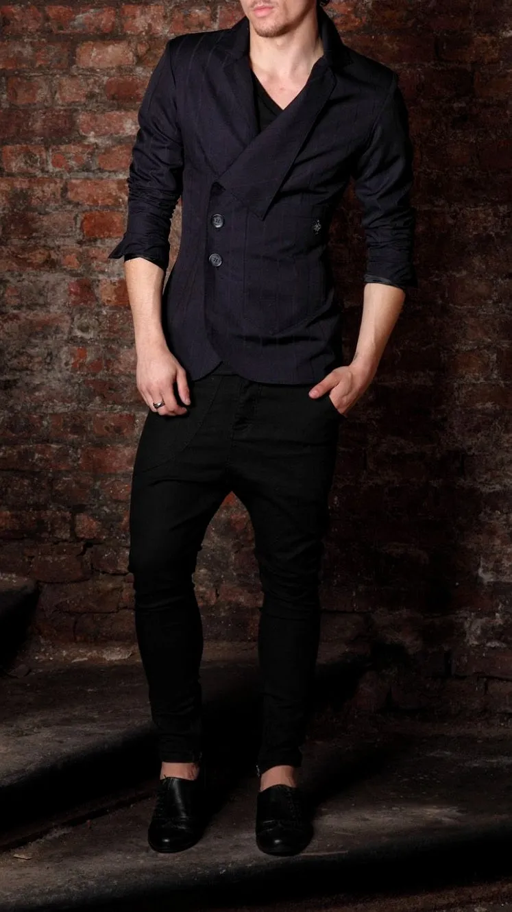 Suit Blazer - Navy Blue/ Red Pinstripe
