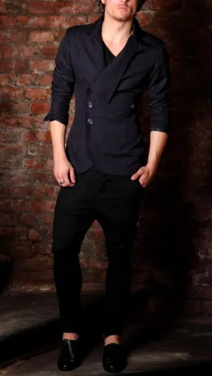 Suit Blazer - Navy Blue/ Red Pinstripe