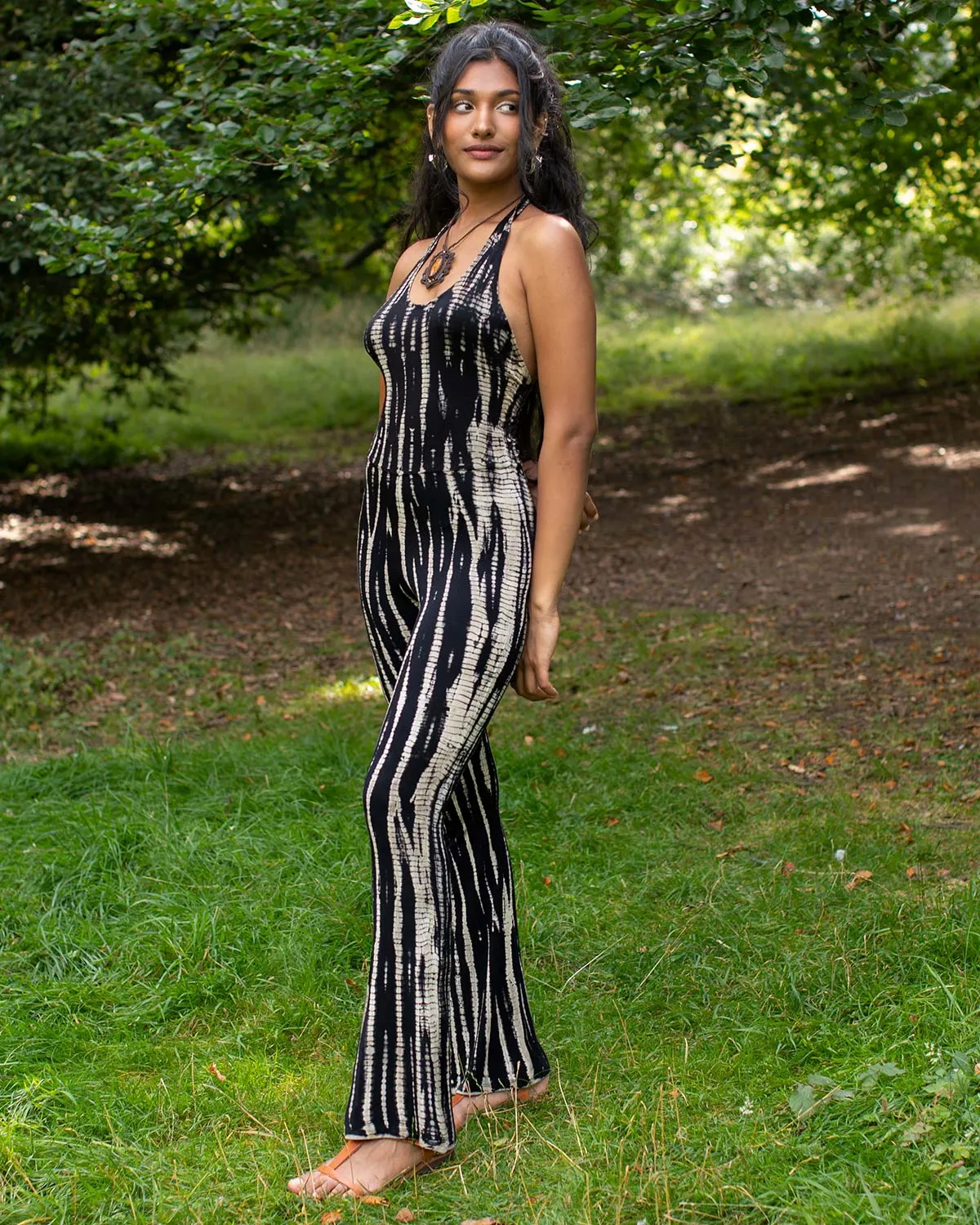 Tie Dye Flared Jumpsuit Black