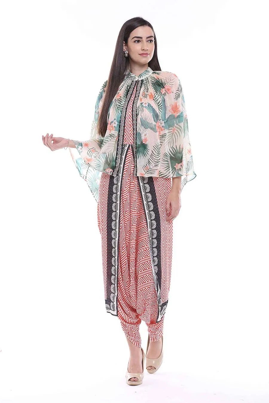 Tropical Print Jumpsuit & Cape Co-ord Set