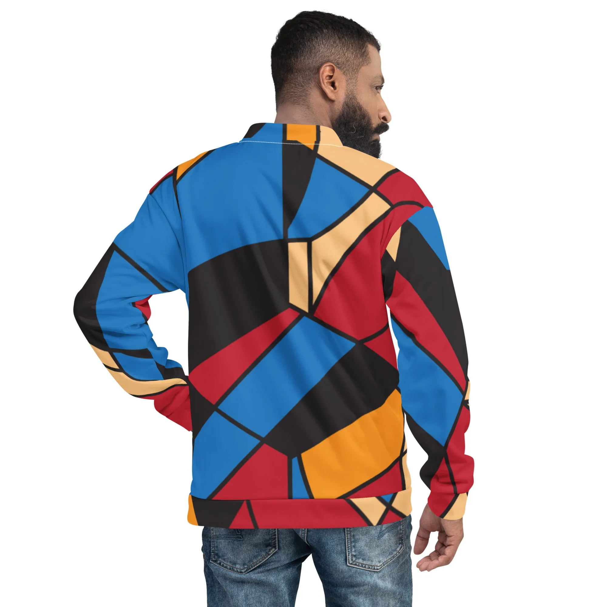 Unisex Bomber Jacket with Piet Mondrian design (Vecteezy.com)