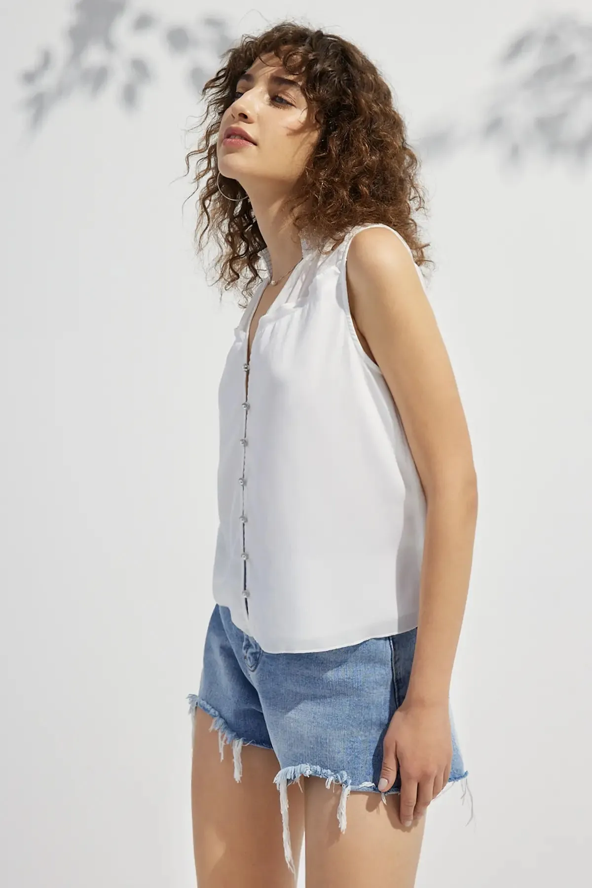 Vacation Plain Button Front Top