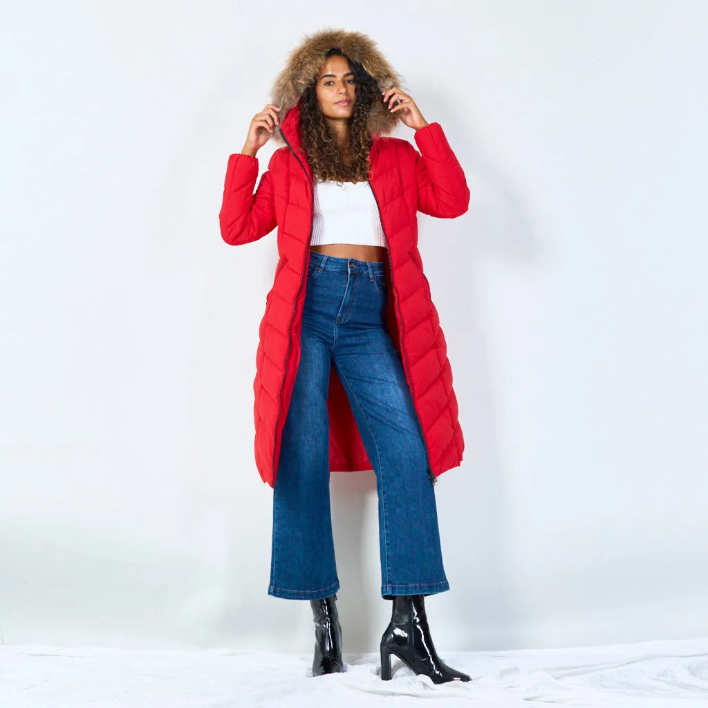 Warm padded coat with fur hood wholesale