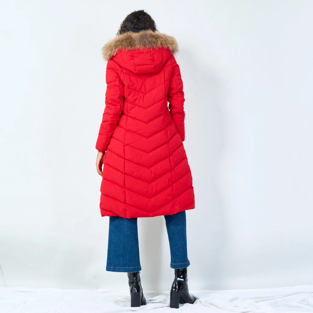 Warm padded coat with fur hood wholesale