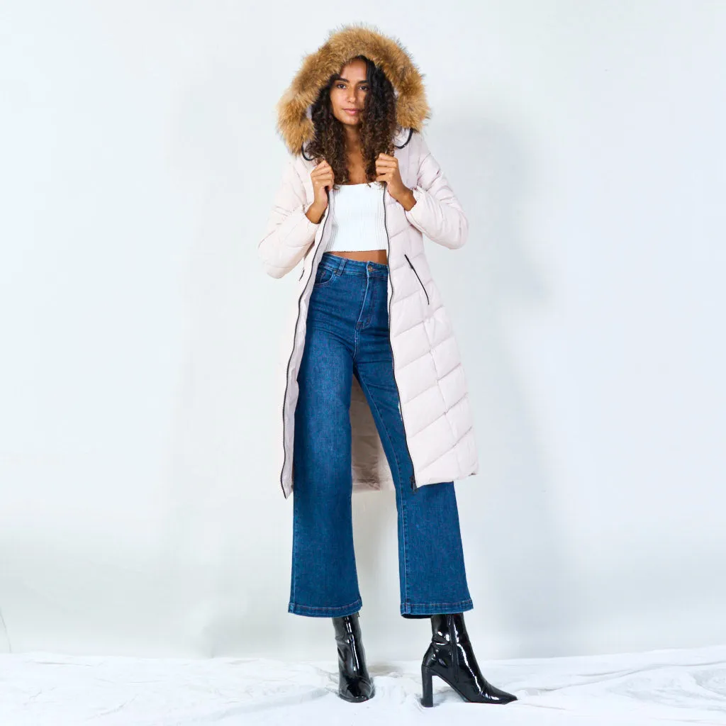 Warm padded coat with fur hood wholesale