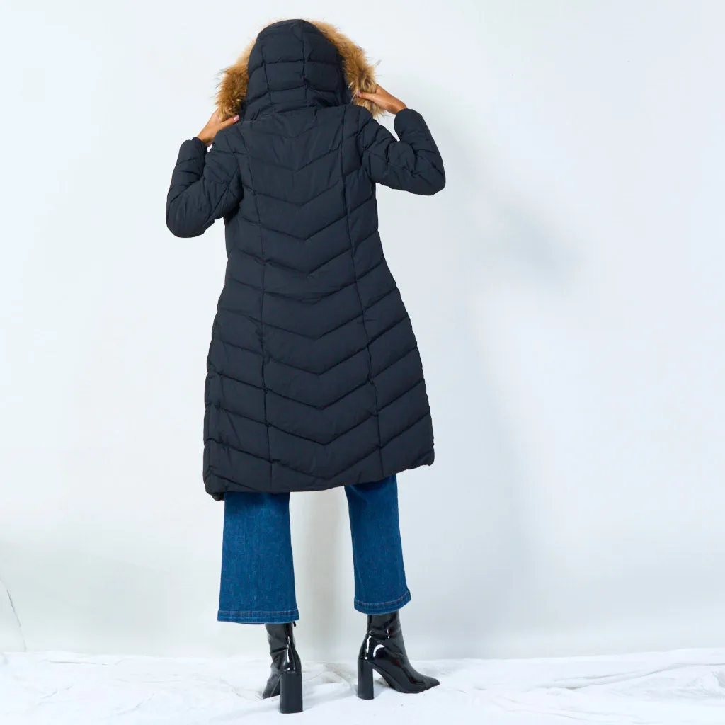 Warm padded coat with fur hood wholesale