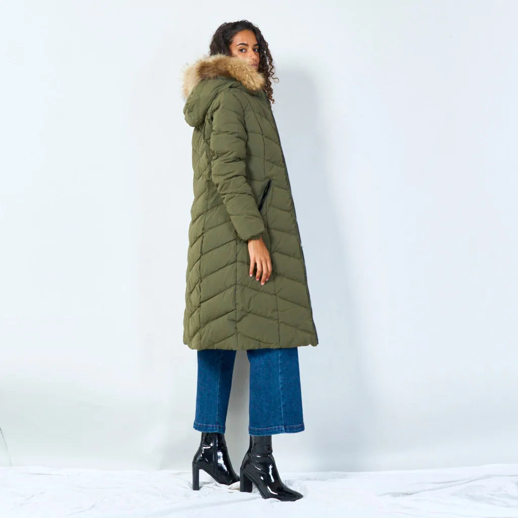 Warm padded coat with fur hood wholesale