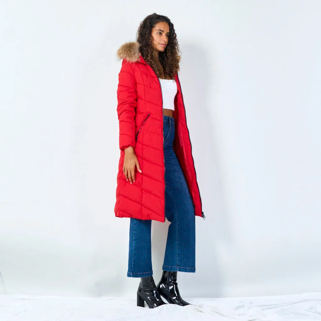 Warm padded coat with fur hood wholesale