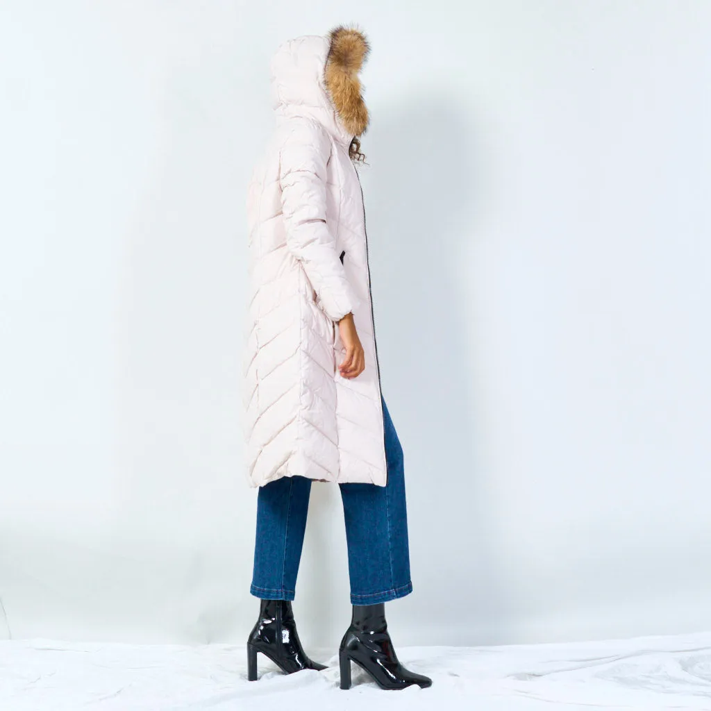 Warm padded coat with fur hood wholesale