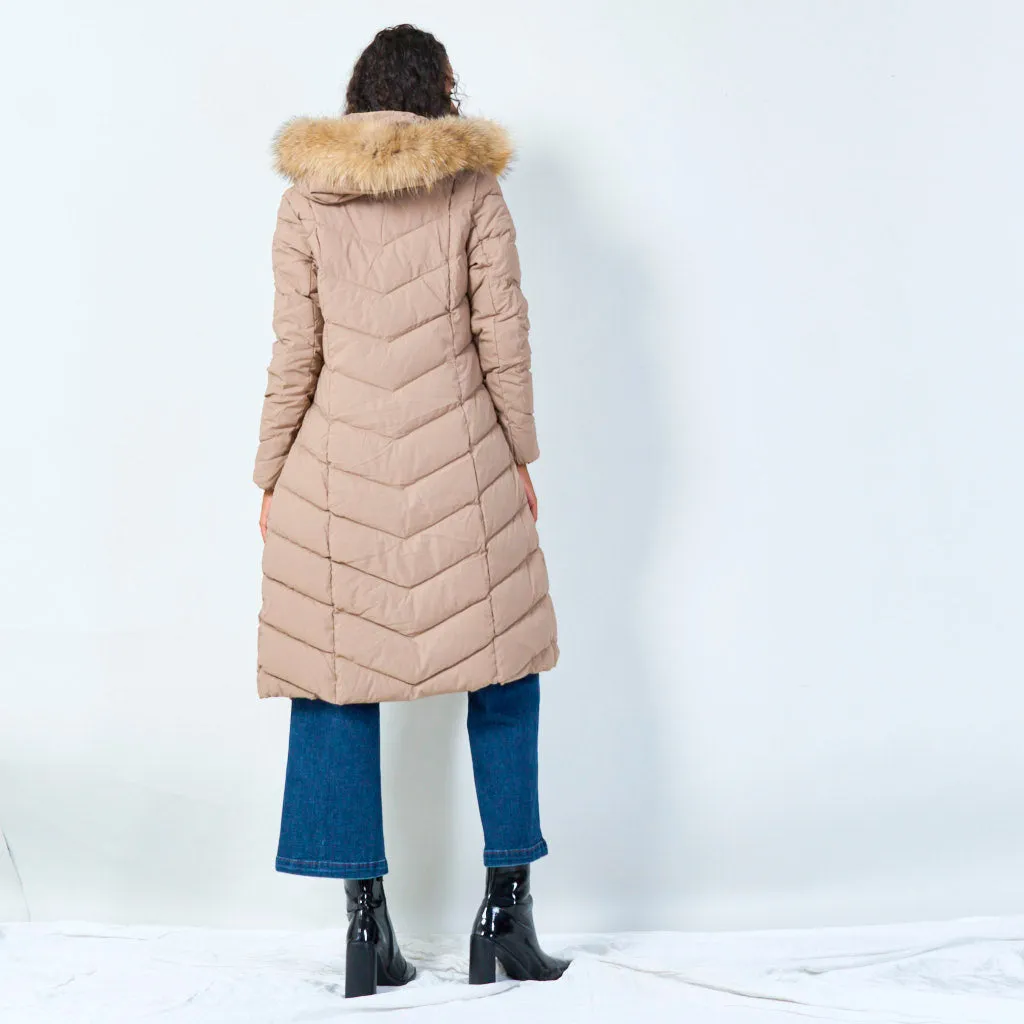 Warm padded coat with fur hood wholesale