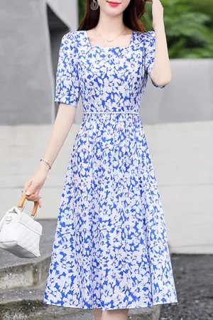 Women Awesome Skirt Style Printed Short Sleeve Dress - C5450ZWD