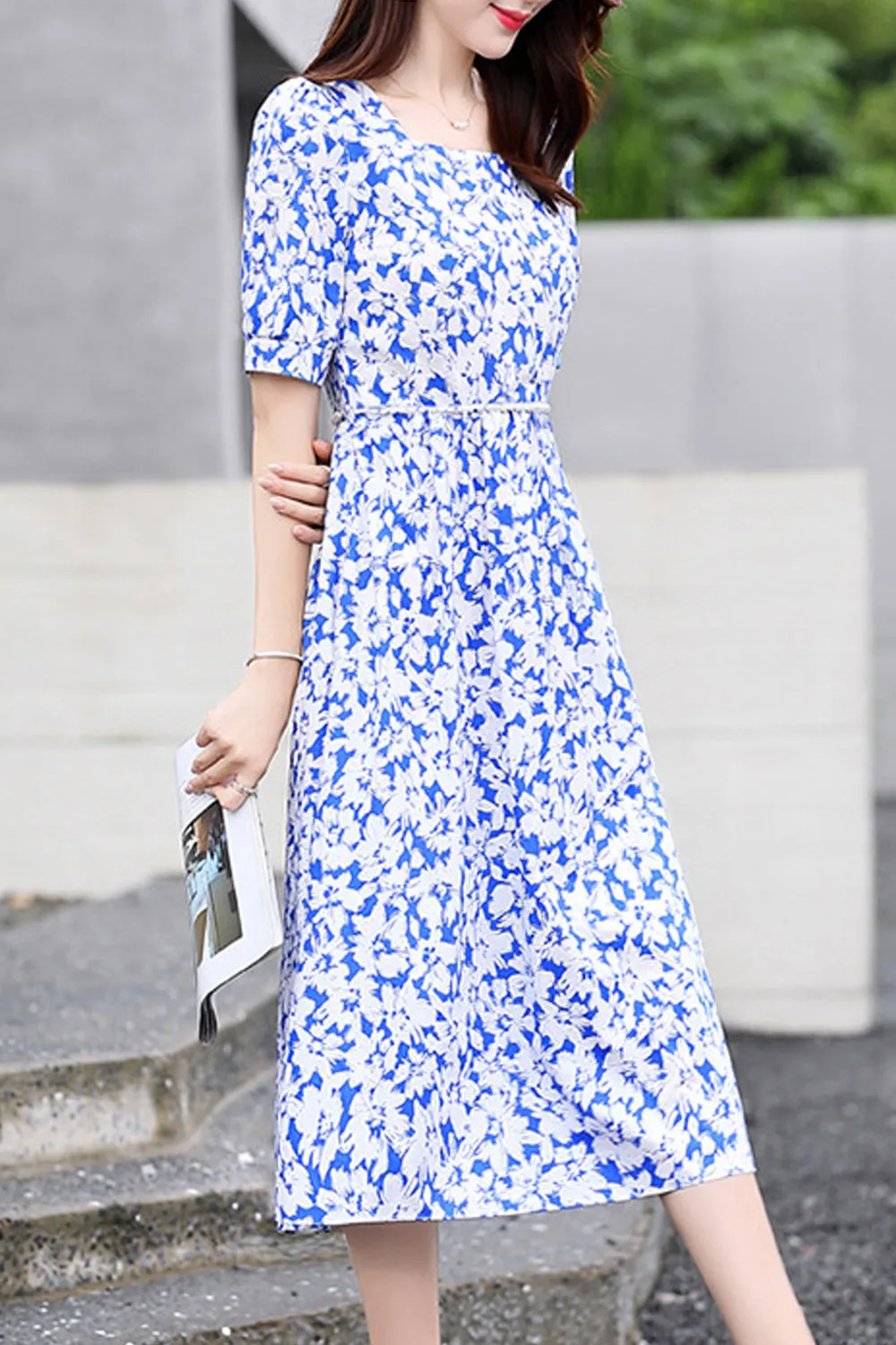 Women Awesome Skirt Style Printed Short Sleeve Dress - C5450ZWD