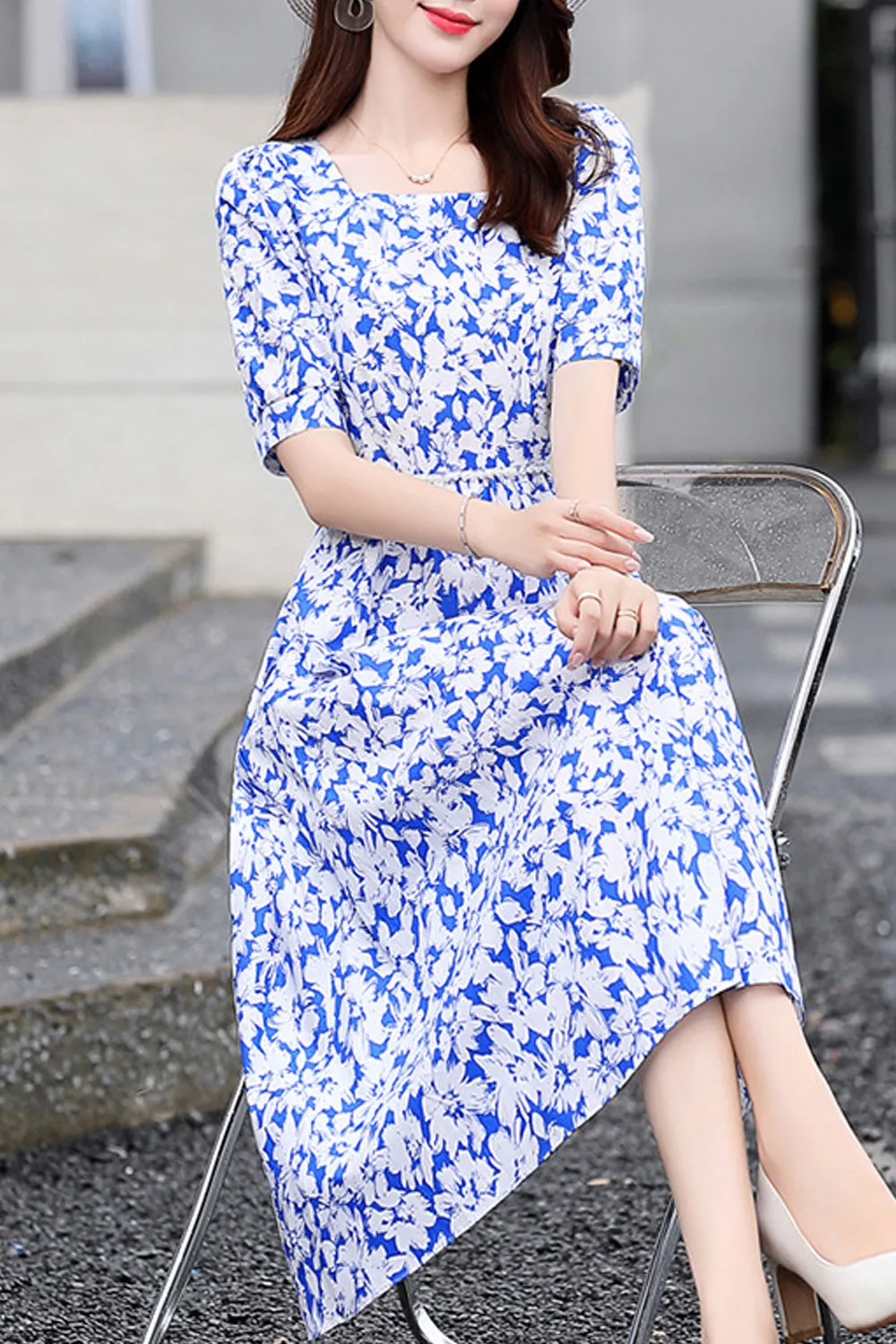 Women Awesome Skirt Style Printed Short Sleeve Dress - C5450ZWD