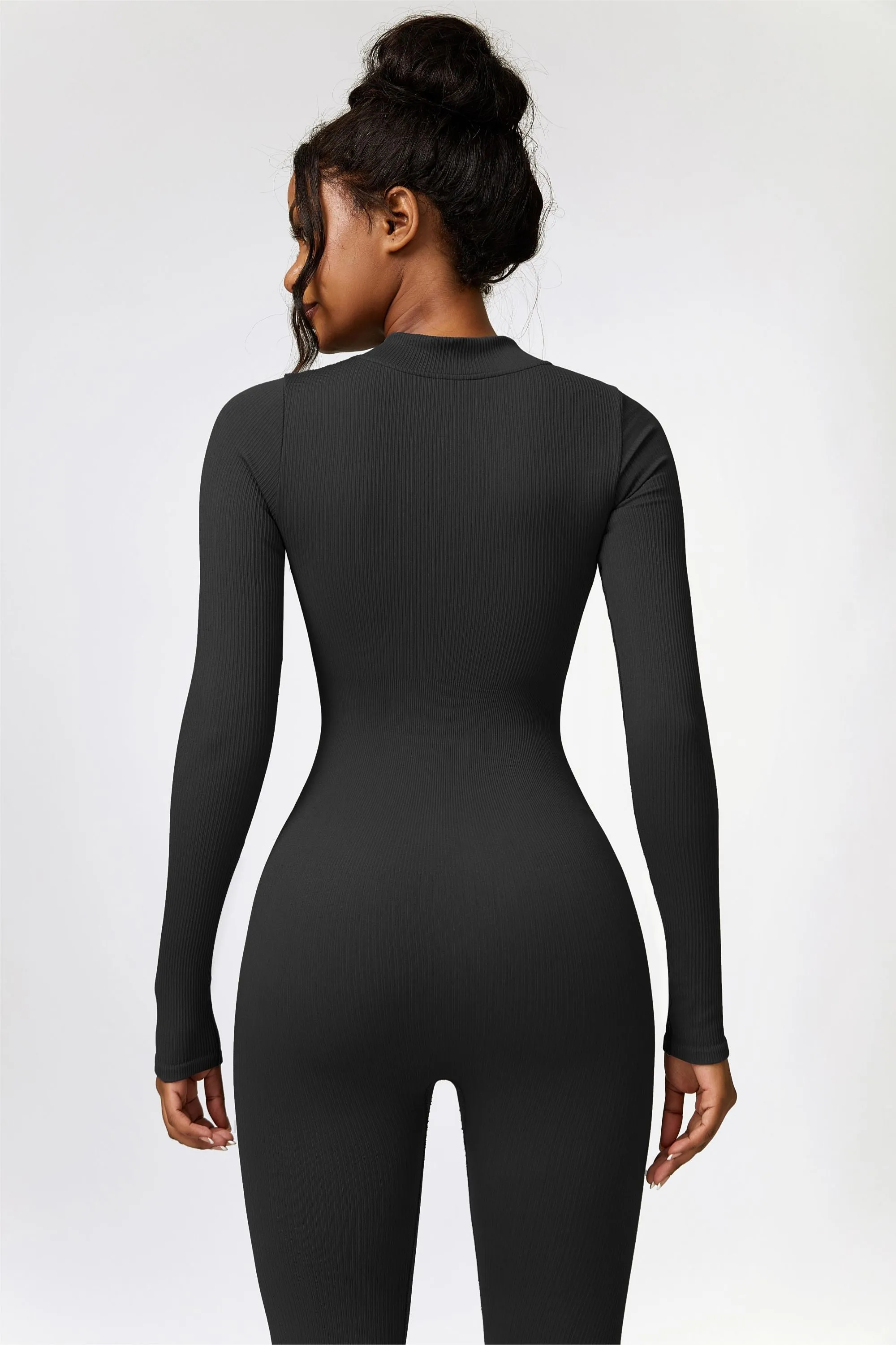 ZipFlex Ribbed Long-Sleeve Active Jumpsuit