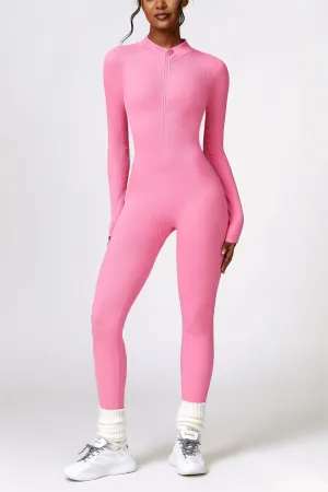 ZipFlex Ribbed Long-Sleeve Active Jumpsuit